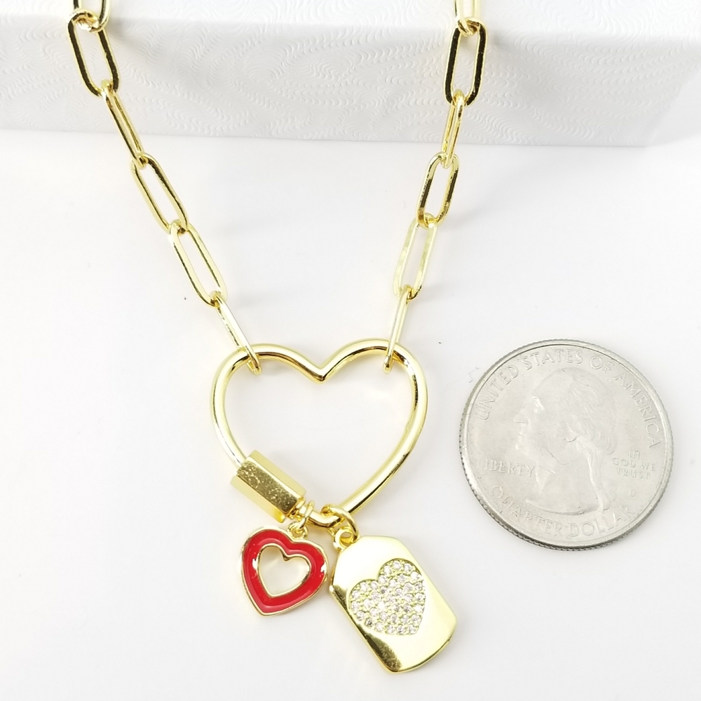 NEW 18K Gold Hears Carabiner Charms Necklace NWT - Picture 6 of 8